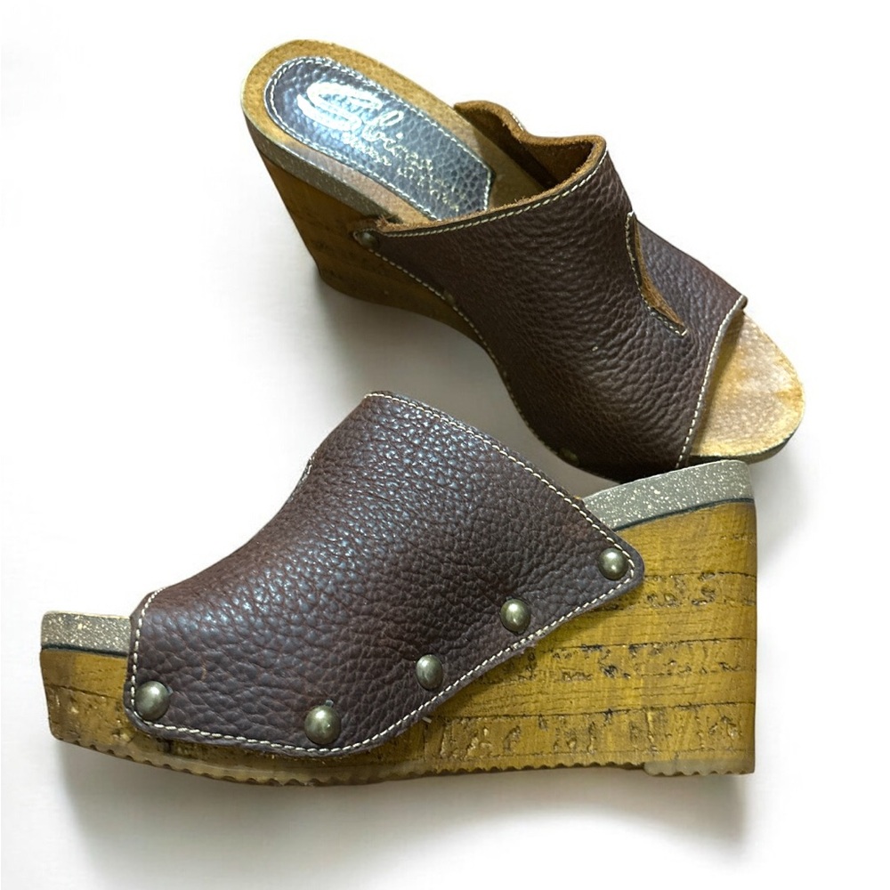 Brown Leather Sbicca Vintage Colection Wedge Sandals